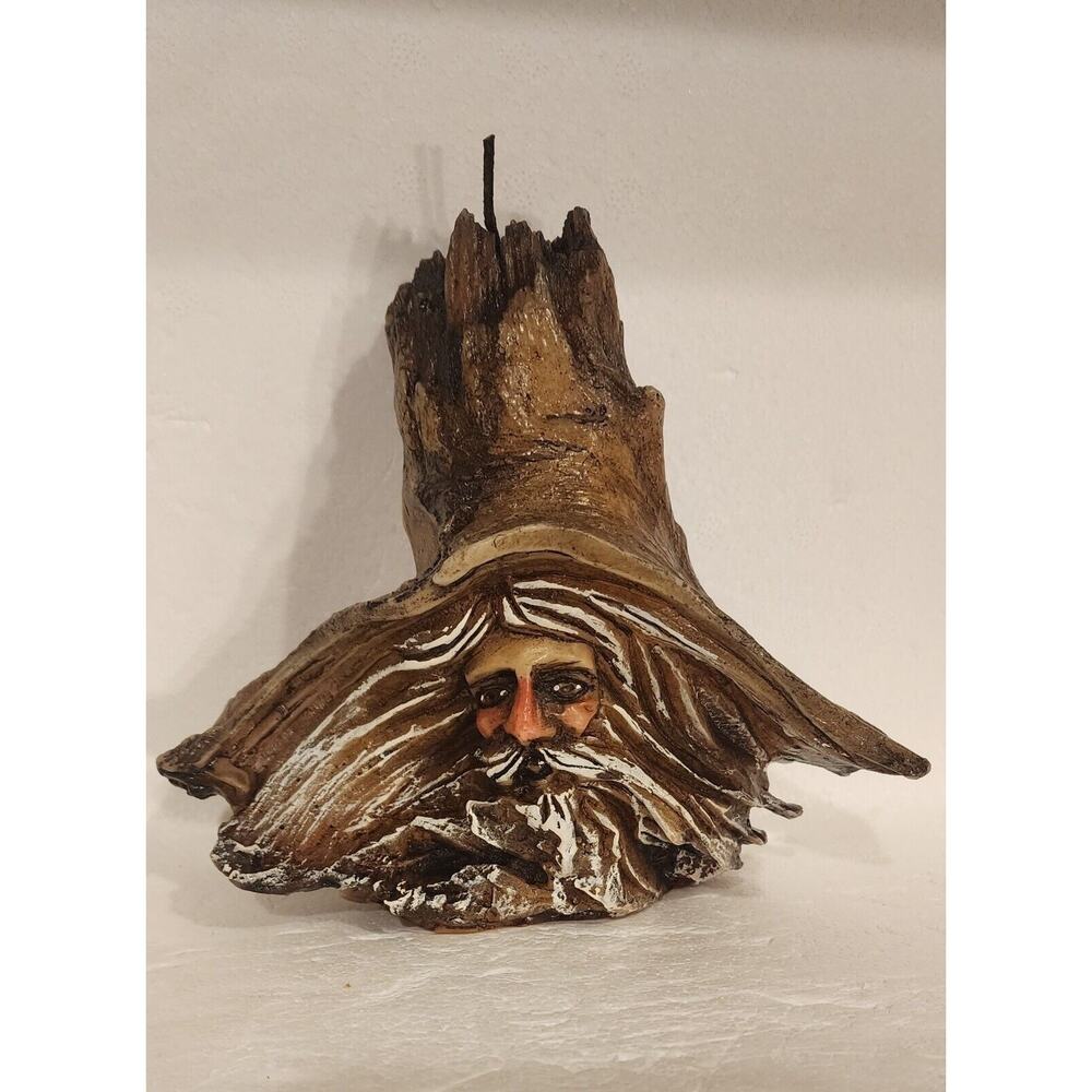 Vintage 1970’s Wood 'n Wax Carved Old Man in the Tree Candle Mythical Wizard